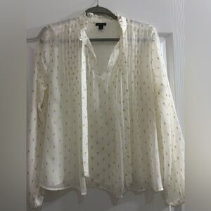 Ann Taylor White Blouse with Gold Accents